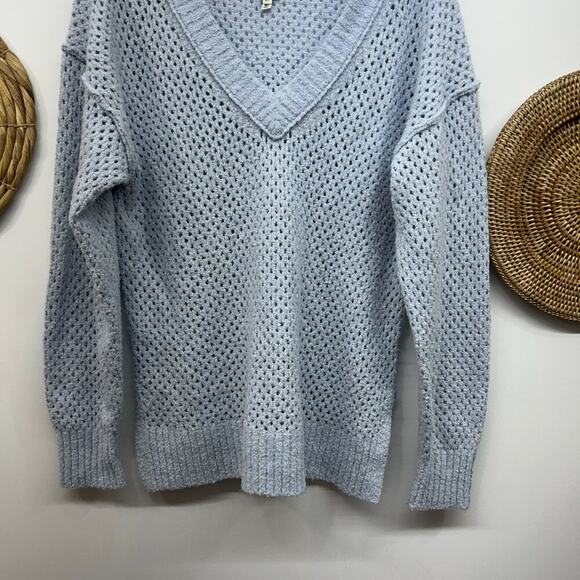 Aerie Baby Blue V-Neck Cozy Pullover Oversized Knit Sweater Small - Picture 4 of 7